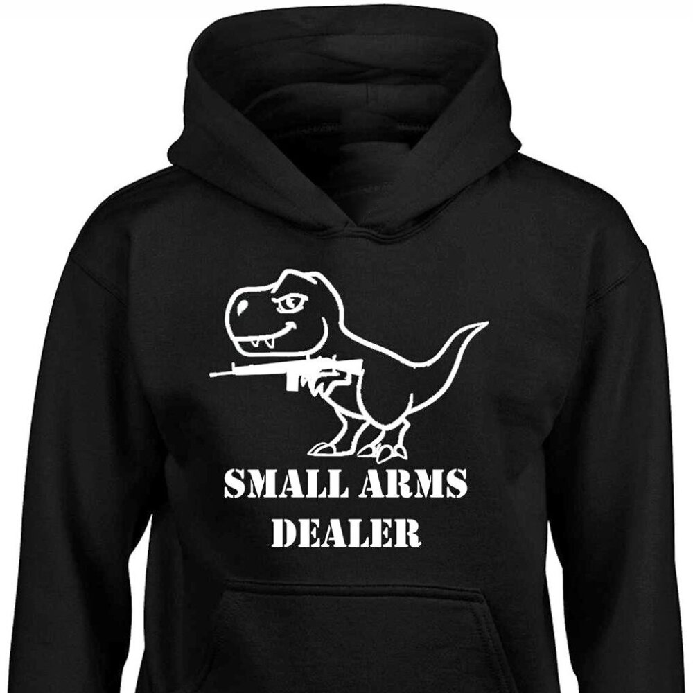New Small Arms Dealer T-Rex Dinosaur Black Hoodie Fleece Sweatshirt